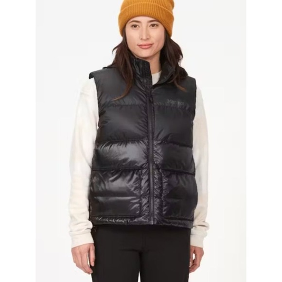 New  Marmot black puffer vest Women's Guides Down Vest size large retail $200 - Picture 1 of 12